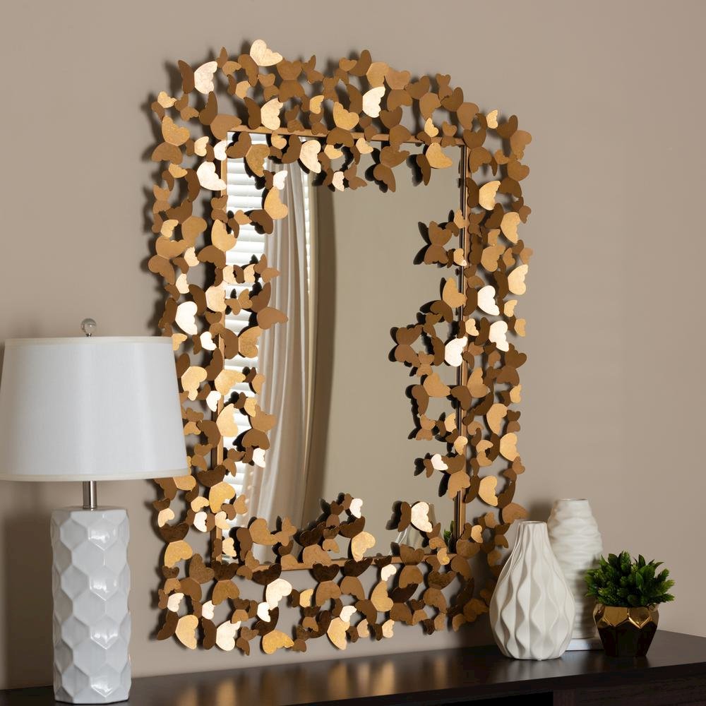 Antique Gold Finished Butterfly Accent Wall Mirror