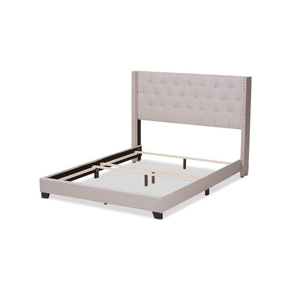 Brady Modern and Contemporary Beige Fabric Upholstered King Size Bed