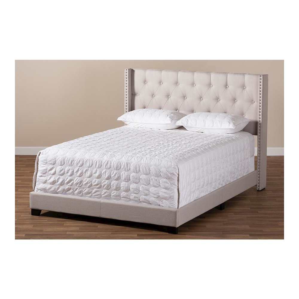 Brady Modern and Contemporary Beige Fabric Upholstered King Size Bed
