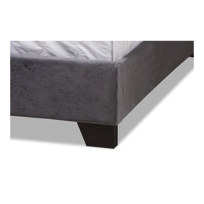 Candace Luxe and Glamour Dark Grey Velvet Upholstered King Size Bed