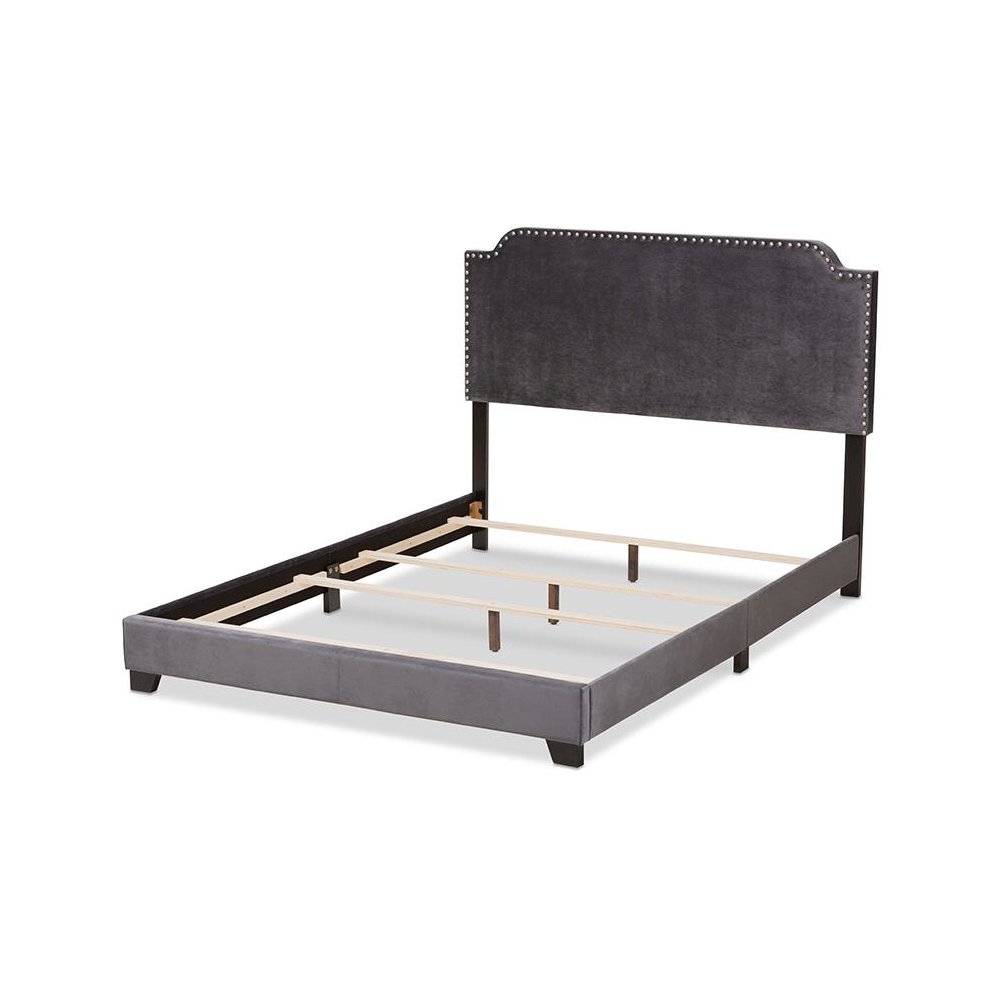 Baxton Studio Darcy Luxe and Glamour Dark Grey Velvet Upholstered King Size Bed