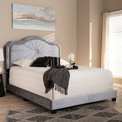 Embla Modern and Contemporary Grey Velvet Fabric Upholstered Queen Size Bed
