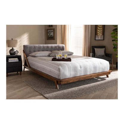 Sante Mid-Century Modern Grey Fabric Upholstered Wood Queen Size Platform Bed