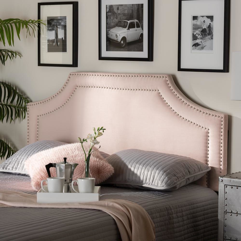 Light Pink Velvet Fabric Upholstered Queen Size Headboard