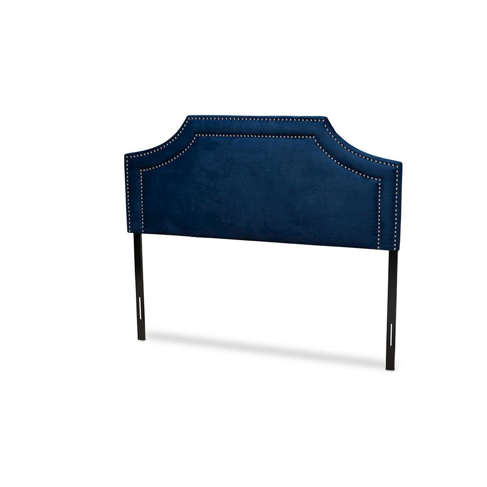 Navy Blue Velvet Fabric Upholstered King Size Headboard