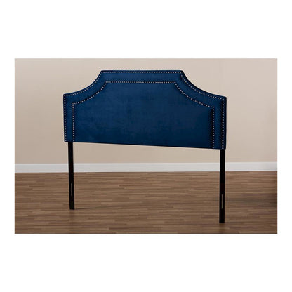 Navy Blue Velvet Fabric Upholstered King Size Headboard