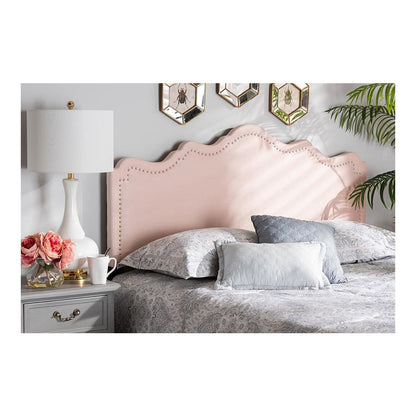 Light Pink Velvet Fabric Upholstered Queen Size Headboard