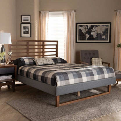 Ash Walnut Brown Finished Wood Queen Size Platform Bed