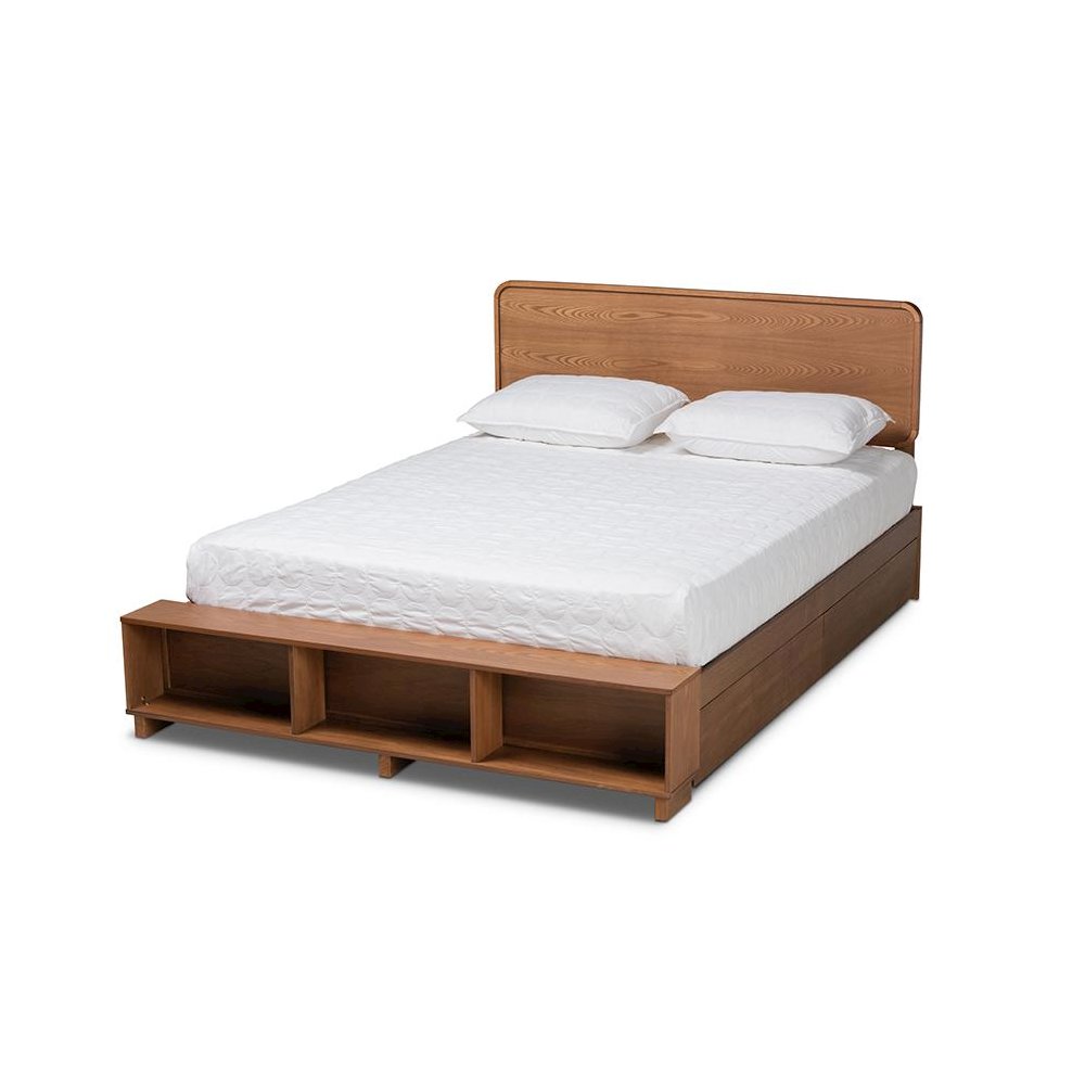 Walnut Brown Finished Wood 4-Drawer King Size Platform Storage Bed