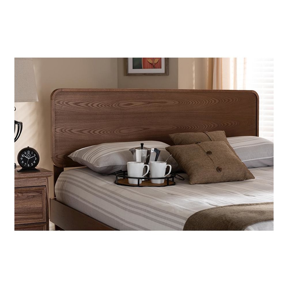 Mailene Mid-Century Modern Walnut Brown Finished Wood Queen Size Headboard
