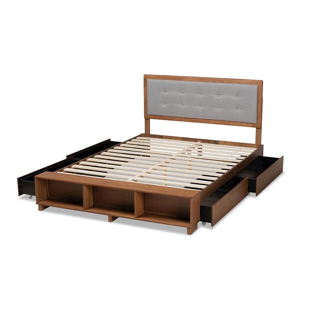 Walnut Brown Finished Wood 4-Drawer King Size Platform Storage Bed