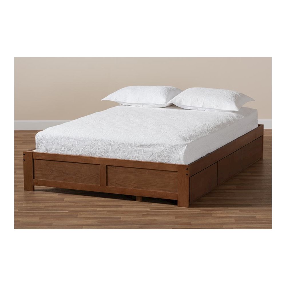 Walnut Finished 3-Drawer King Size Platform Storage Bed Frame
