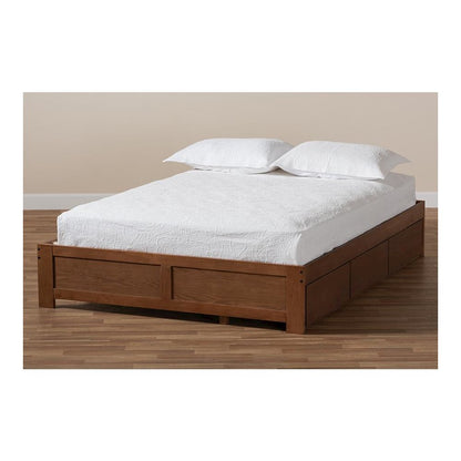 Walnut Finished 3-Drawer King Size Platform Storage Bed Frame