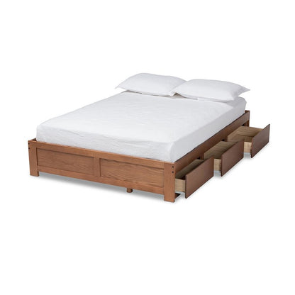 Walnut Finished 3-Drawer King Size Platform Storage Bed Frame