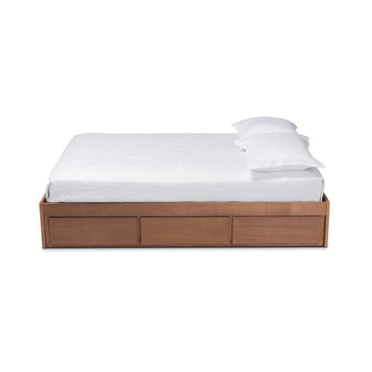 Walnut Finished 3-Drawer King Size Platform Storage Bed Frame