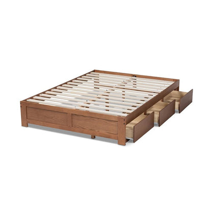 Walnut Finished 3-Drawer King Size Platform Storage Bed Frame