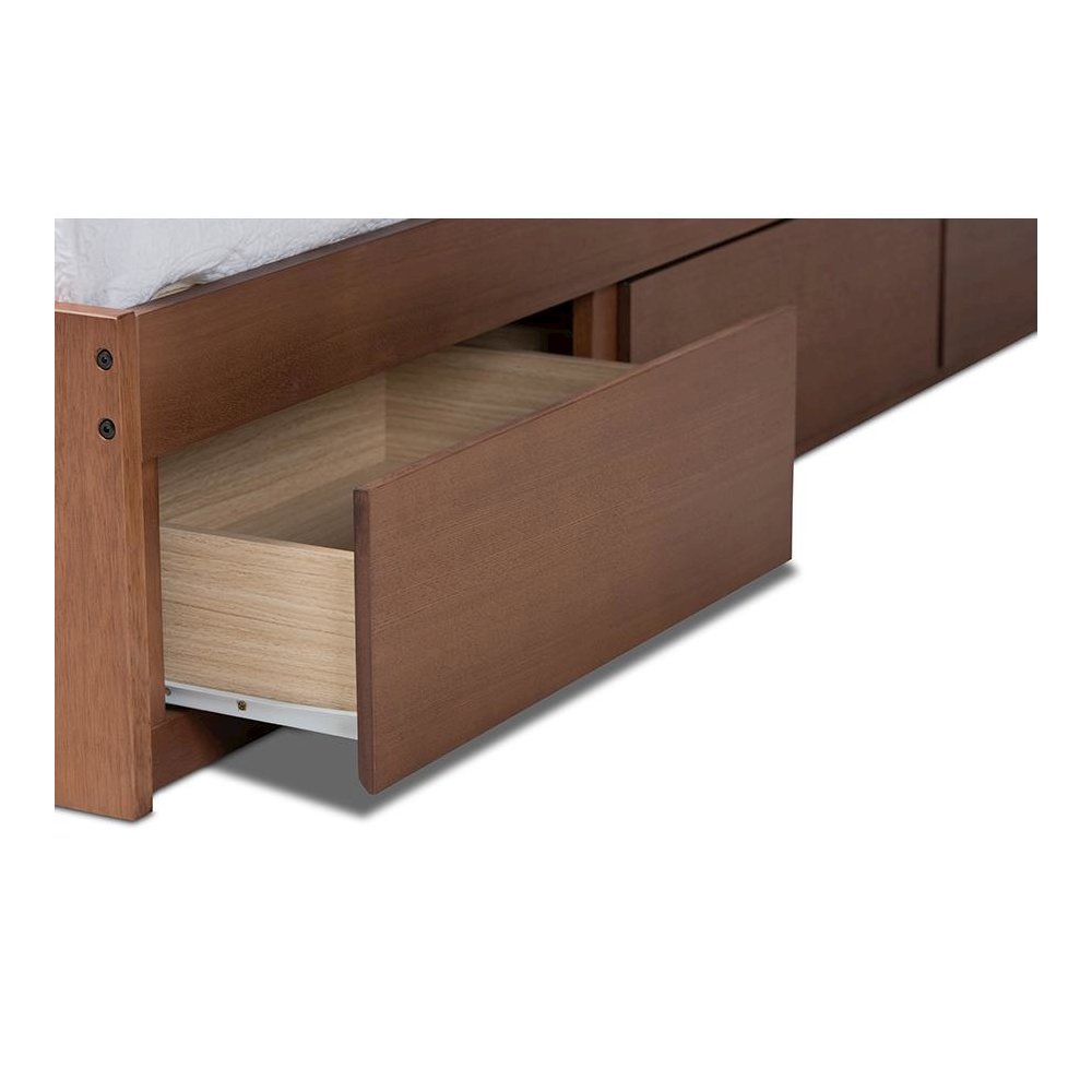 Walnut Finished 3-Drawer King Size Platform Storage Bed Frame