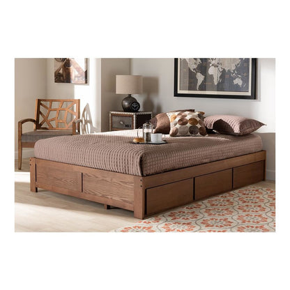 Walnut Finished 3-Drawer King Size Platform Storage Bed Frame