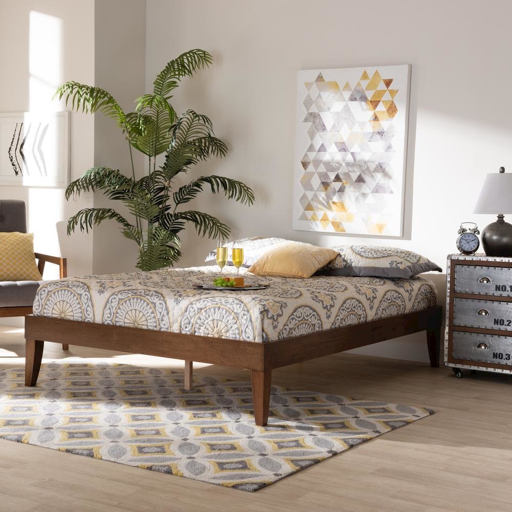 Lucina Mid-Century Modern Walnut Brown Finished Queen Size Platform Bed Frame