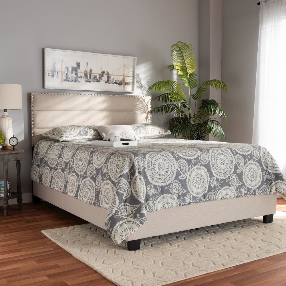 Ansa Modern and Contemporary Beige Fabric Upholstered Queen Size Bed