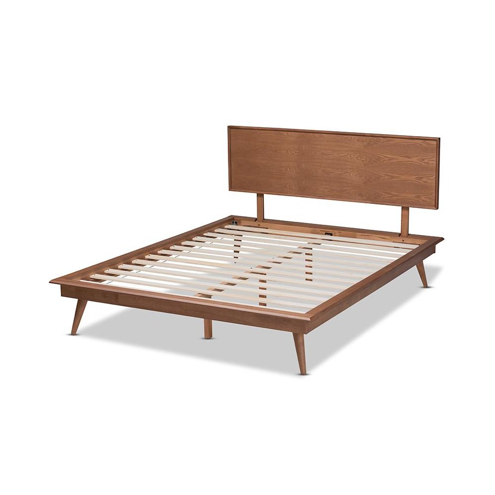Karine Mid-Century Modern Walnut Brown Finished Wood King Size Platform Bed