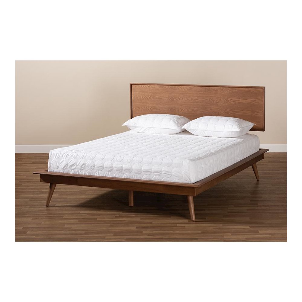 Karine Mid-Century Modern Walnut Brown Finished Wood King Size Platform Bed