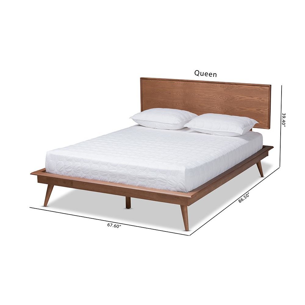 Karine Mid-Century Modern Walnut Brown Finished Wood King Size Platform Bed
