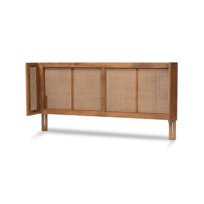 Ash Wanut Finished Wood and Synthetic Rattan King Size Wrap-Around Headboard