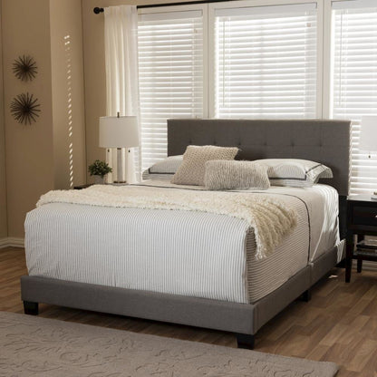 Grey Fabric Upholstered Grid-tufting Queen Size Bed