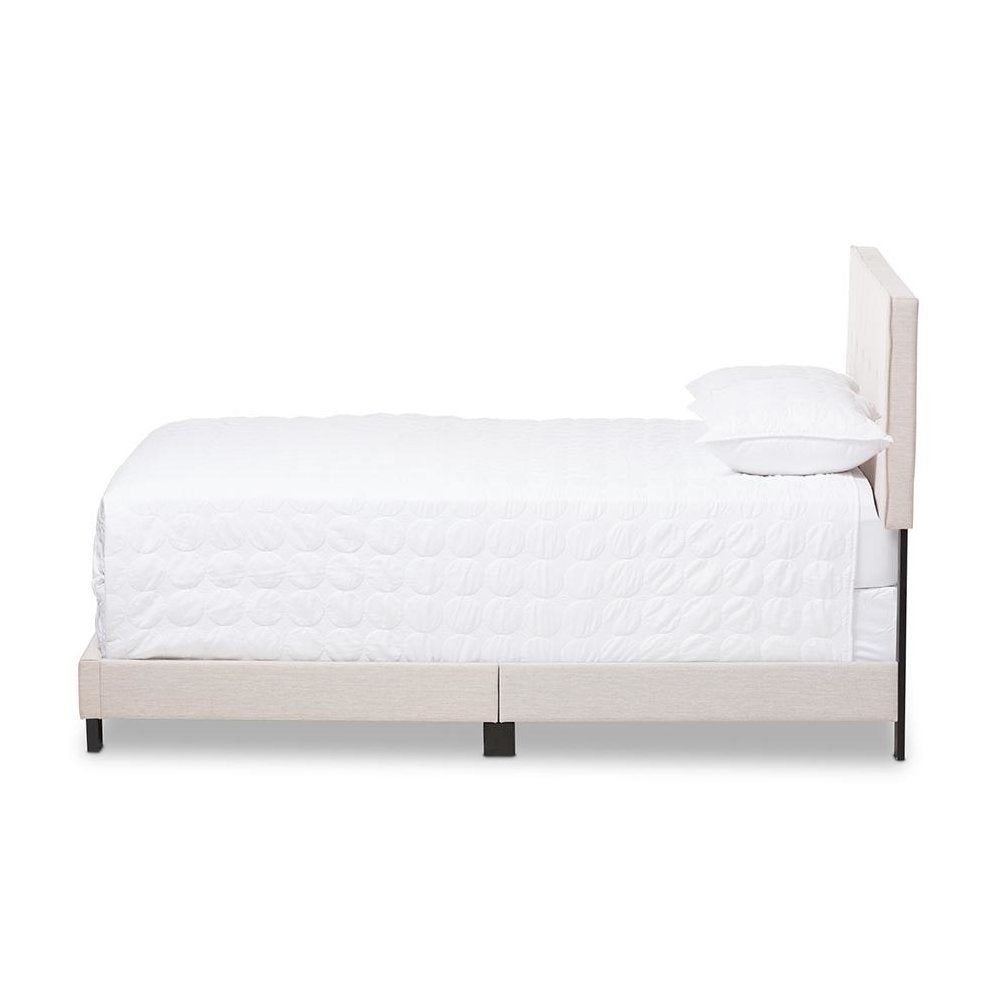 Hampton Modern and Contemporary Light Beige Fabric Upholstered King Size Bed