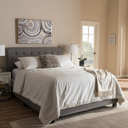 Cassandra Modern and Contemporary Light Grey Fabric Upholstered Queen Size Bed