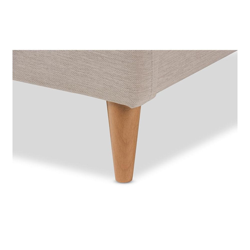 Mia Mid-Century Light Beige Fabric Upholstered King Size Platform Bed