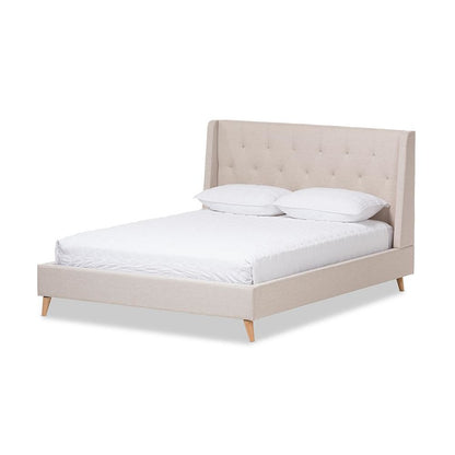 Adelaide Retro Modern Light Beige Fabric Upholstered King Size Platform Bed