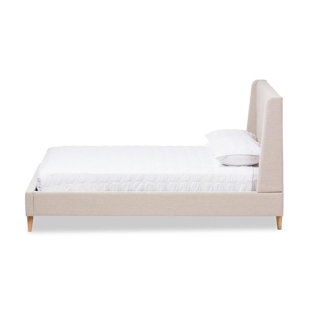 Adelaide Retro Modern Light Beige Fabric Upholstered King Size Platform Bed