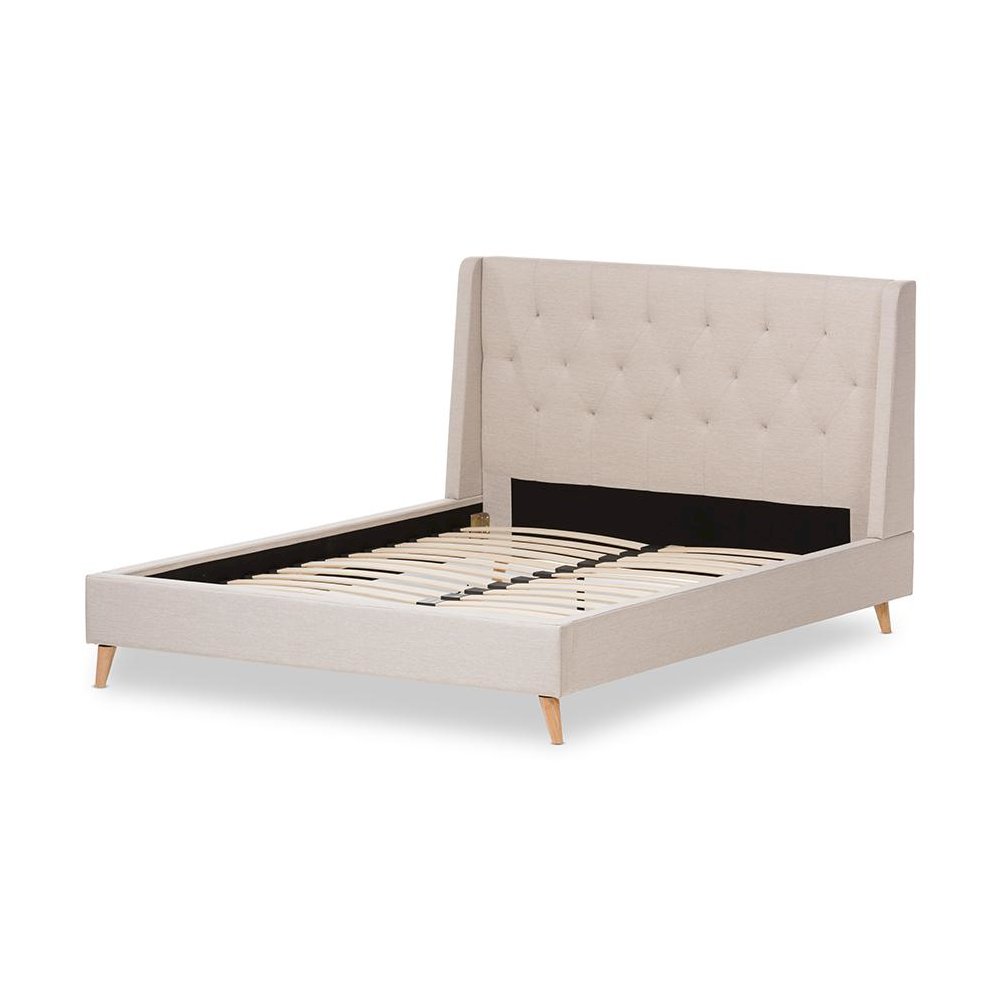 Adelaide Retro Modern Light Beige Fabric Upholstered King Size Platform Bed