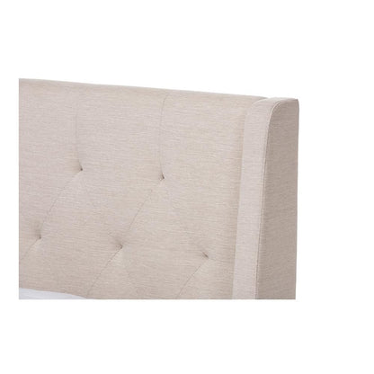 Adelaide Retro Modern Light Beige Fabric Upholstered King Size Platform Bed