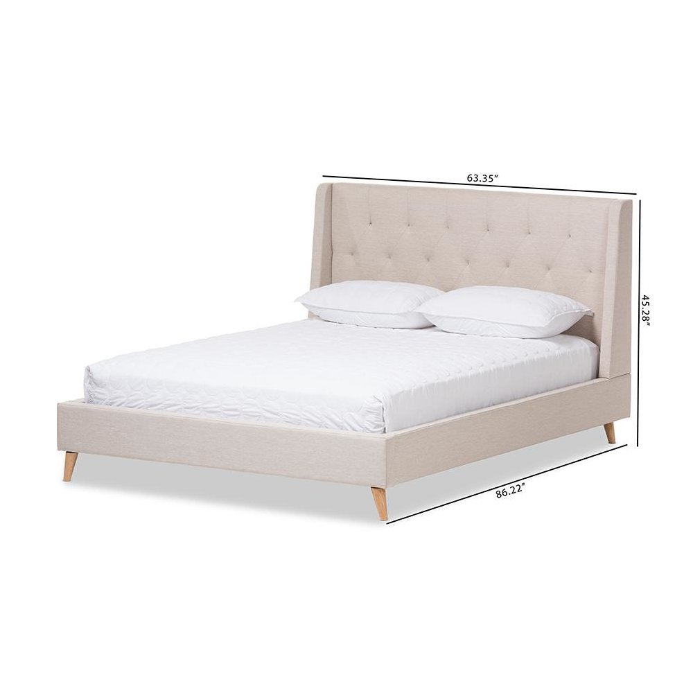 Adelaide Retro Modern Light Beige Fabric Upholstered King Size Platform Bed