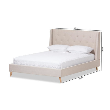 Adelaide Retro Modern Light Beige Fabric Upholstered King Size Platform Bed