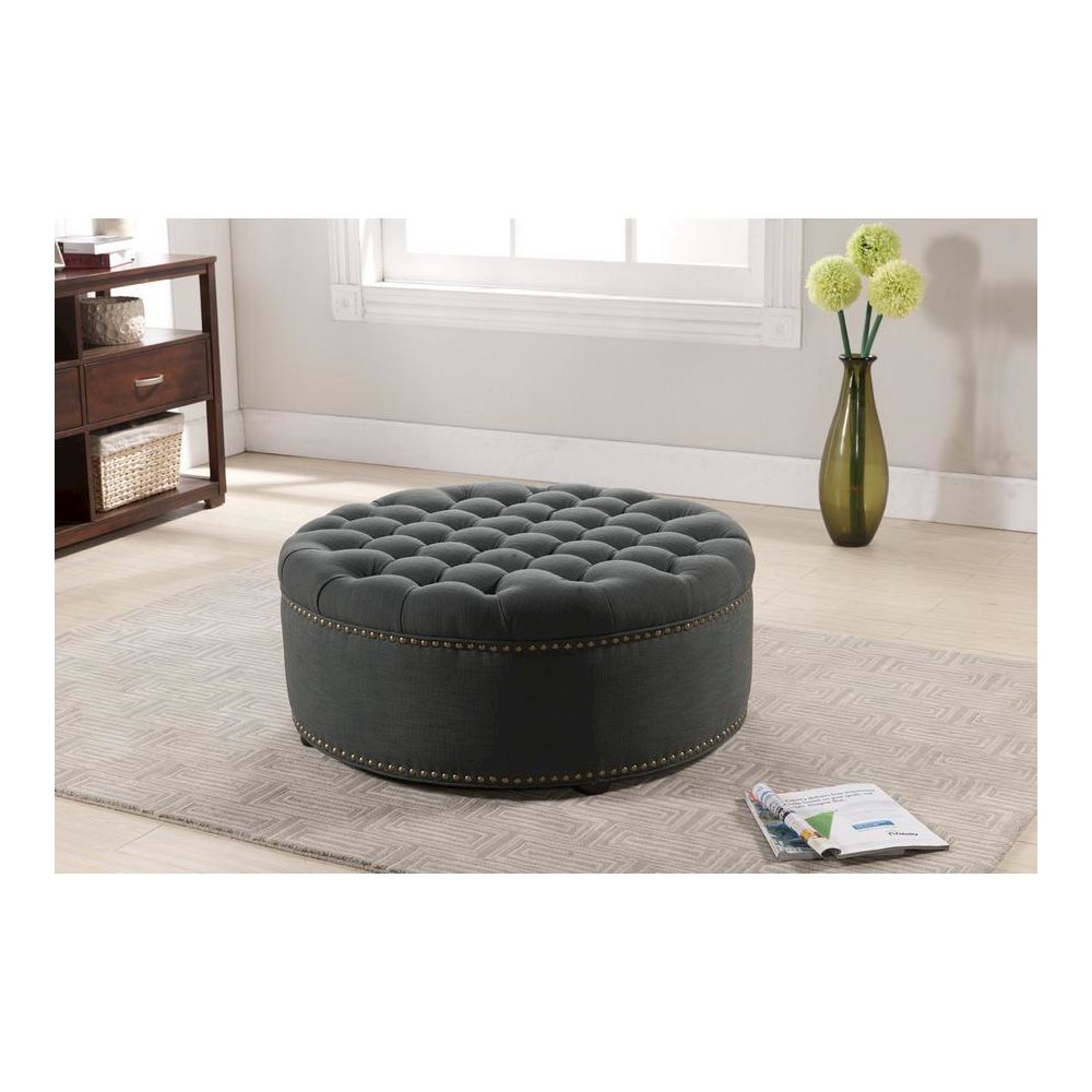 Baxton Studio Iglehart Gray Linen Modern Tufted Ottoman
