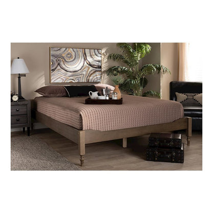 Bohemian Weathered Grey Oak Finished Wood Queen Size Platform Bed Frame