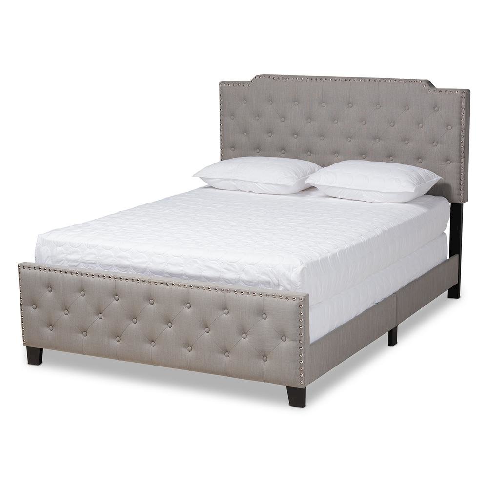Transitional Grey Fabric Upholstered Button Tufted King Size Panel Bed