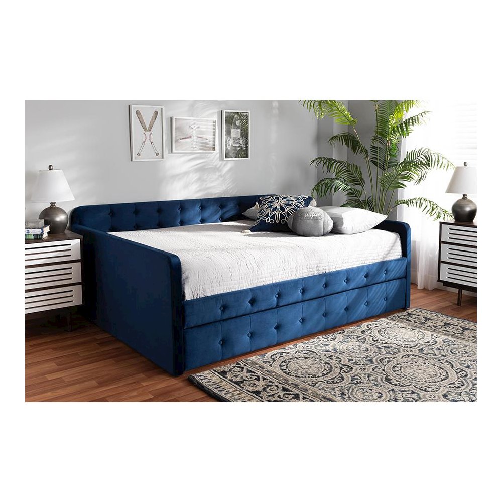 Button Tufted Queen Size Daybed with Trundle