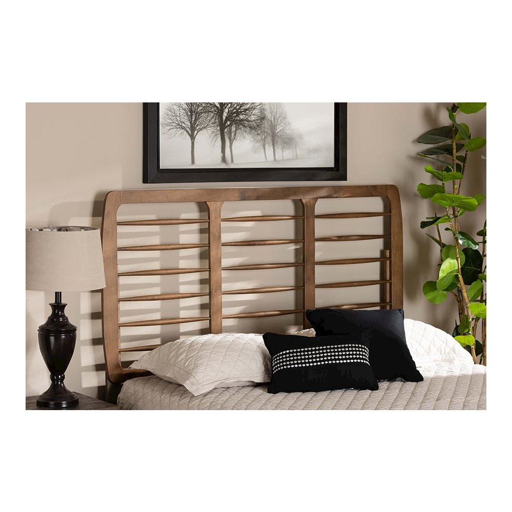 Carolyn Mid-Century Modern Ash Walnut Finished Wood Queen Size Headboard