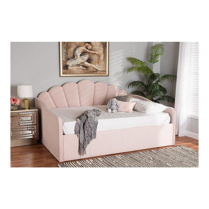 Light Pink Velvet Fabric Upholstered Queen Size Daybed