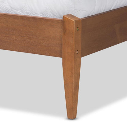 Beige Fabric Upholstered and Walnut Brown Finished Wood King Size Platform Bed