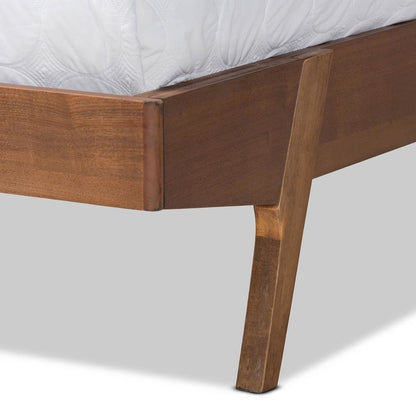 Beige Fabric Upholstered and Walnut Brown Finished Wood King Size Platform Bed
