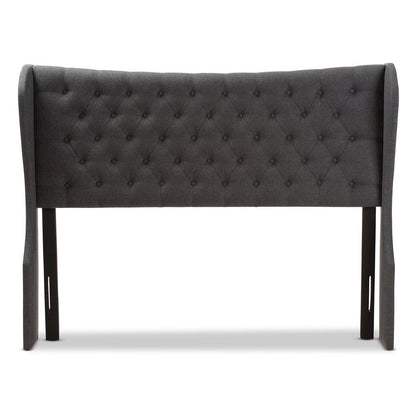 Dark Grey Fabric Button-Tufted King Size Winged Headboard