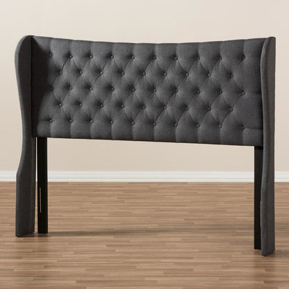 Dark Grey Fabric Button-Tufted King Size Winged Headboard