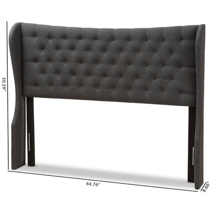 Dark Grey Fabric Button-Tufted King Size Winged Headboard