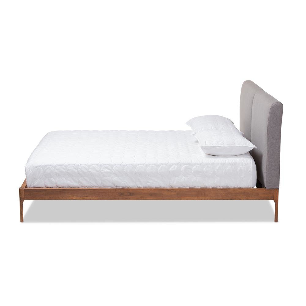 Grey Fabric Upholstered Walnut Finished King Size Platform Bed